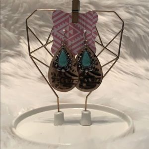 Leather and turquoise teardrop earrings